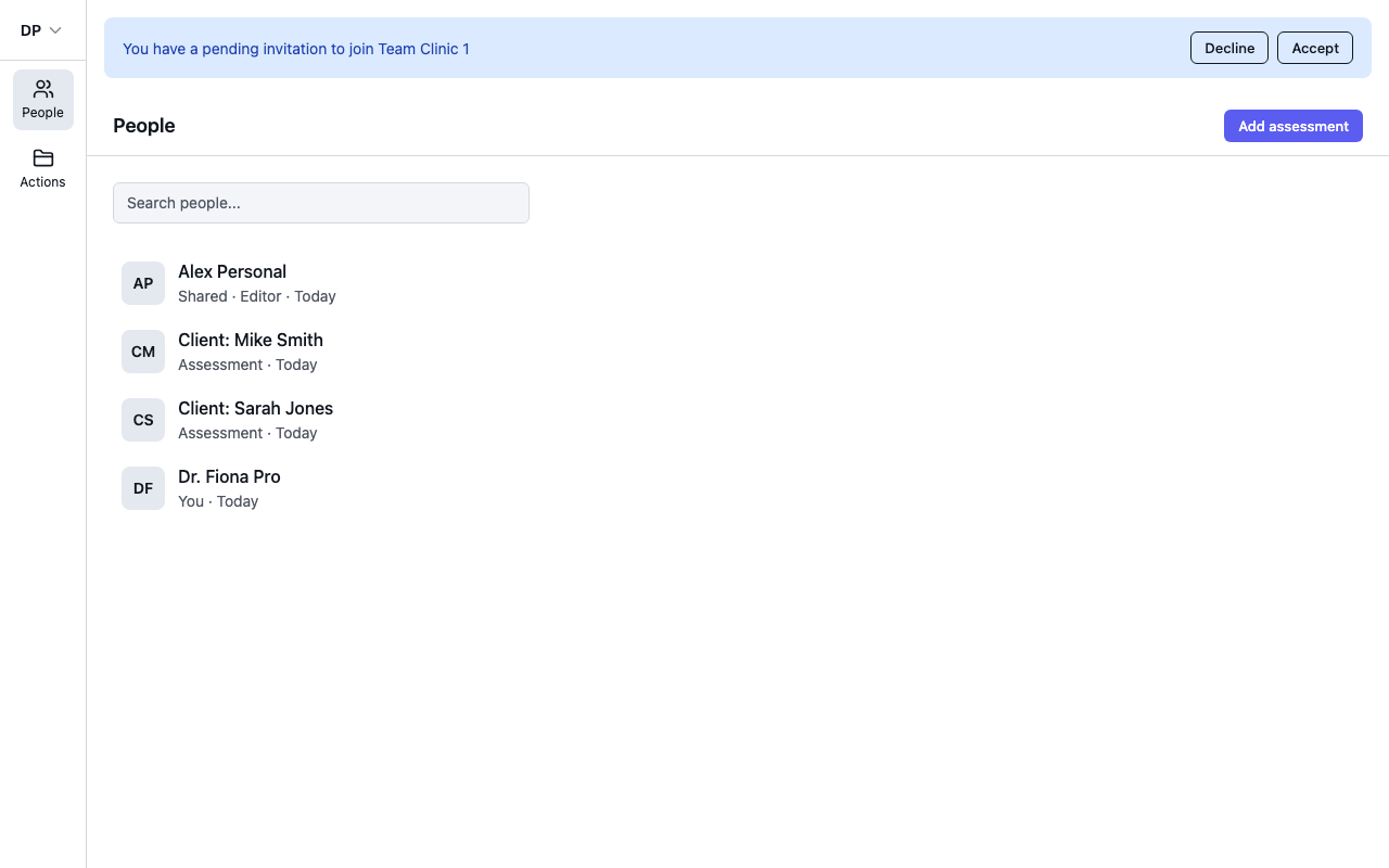 The pending invitation banner with Accept and Decline