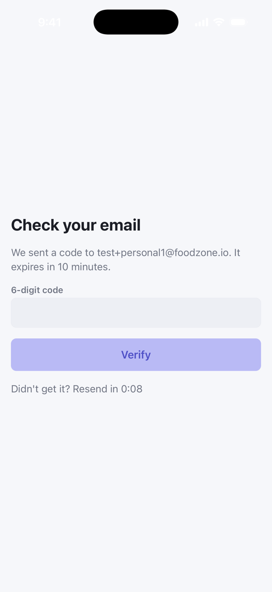 The Check your email screen with the 6-digit code field