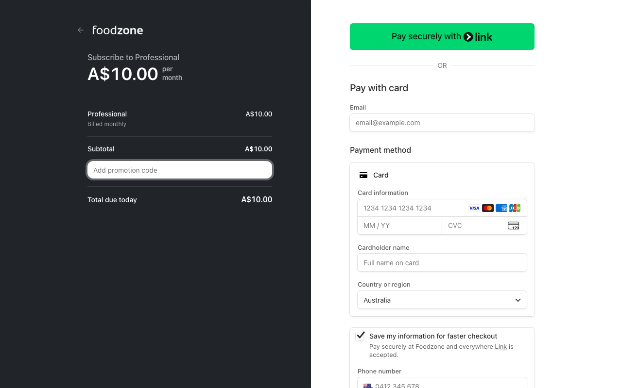 Entering a promotion code on the Stripe checkout page